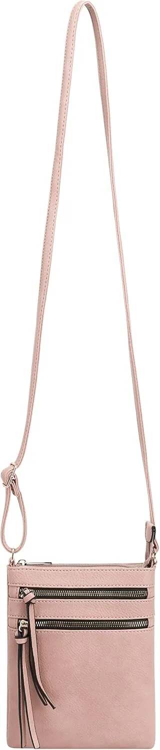 DELUXITY | Crossbody Purse Bag | Functional Multi Pocket Double Zipper Purse | Adjustable Strap | Medium Size Purse | Blush