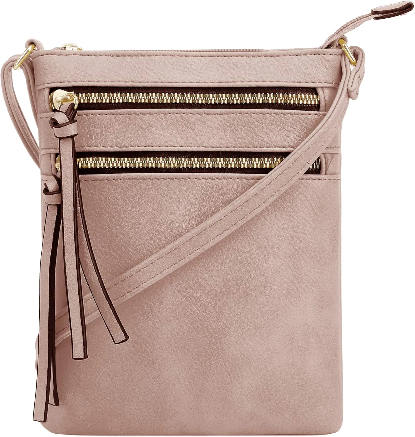 DELUXITY | Crossbody Purse Bag | Functional Multi Pocket Double Zipper Purse | Adjustable Strap | Medium Size Purse | Blush
