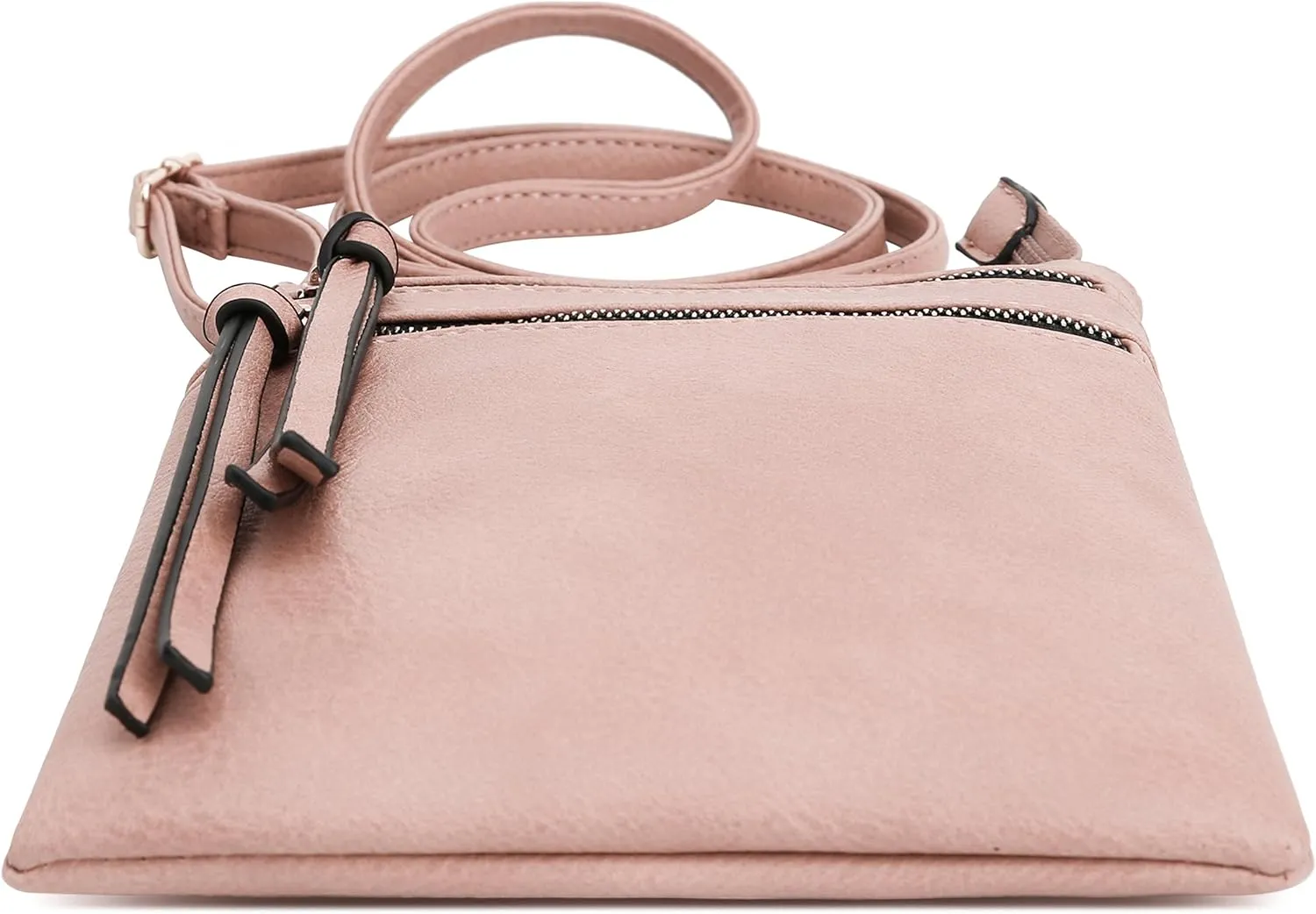 DELUXITY | Crossbody Purse Bag | Functional Multi Pocket Double Zipper Purse | Adjustable Strap | Medium Size Purse | Blush