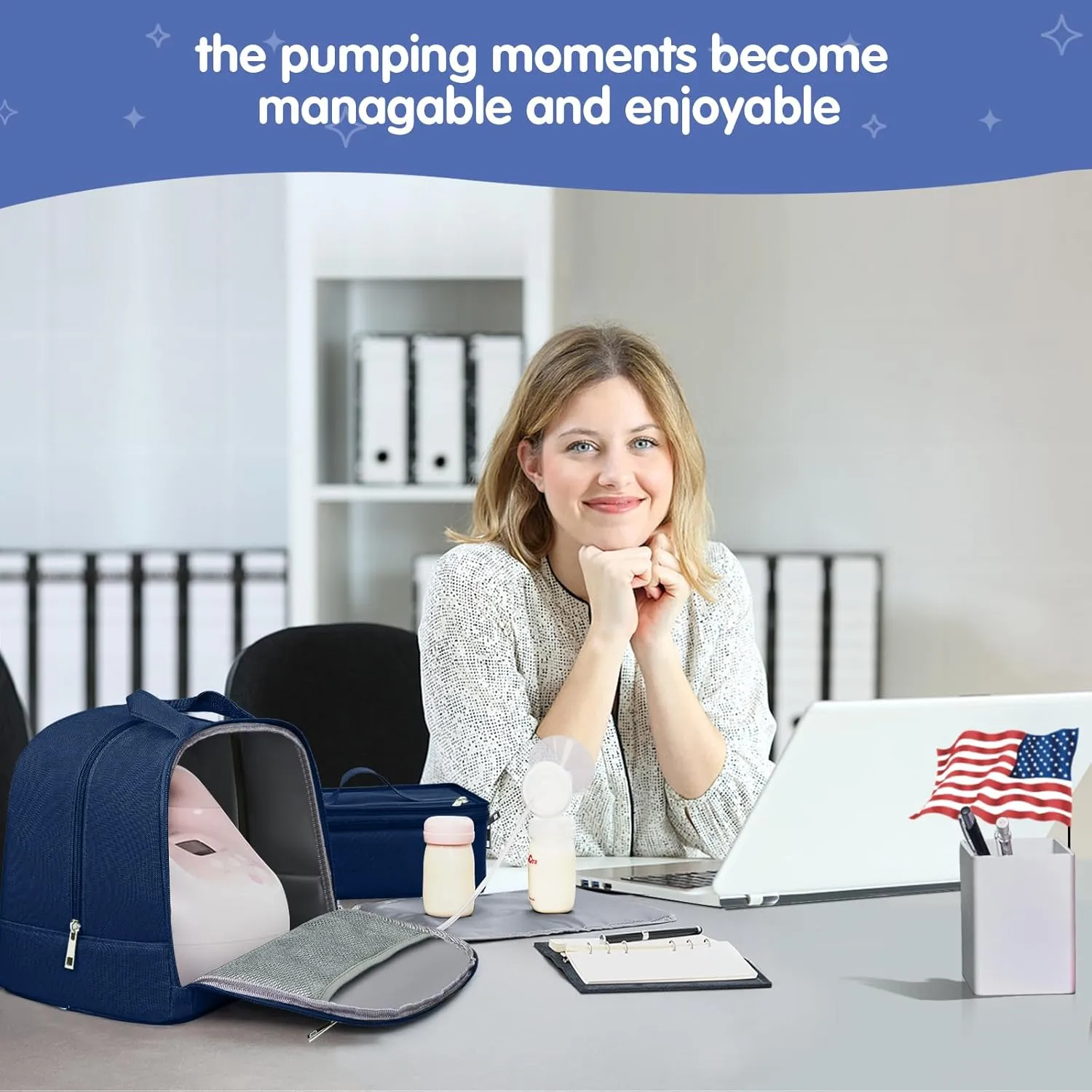 DERJUNSTAR Breast Pump Backpack for Working Moms – Spectra Compatible Pump Bag, Waterproof & Spacious with Pockets for Breast Pump, Bottles, and Nursing Essentials – Ideal for Spectra S1/S2, Blue