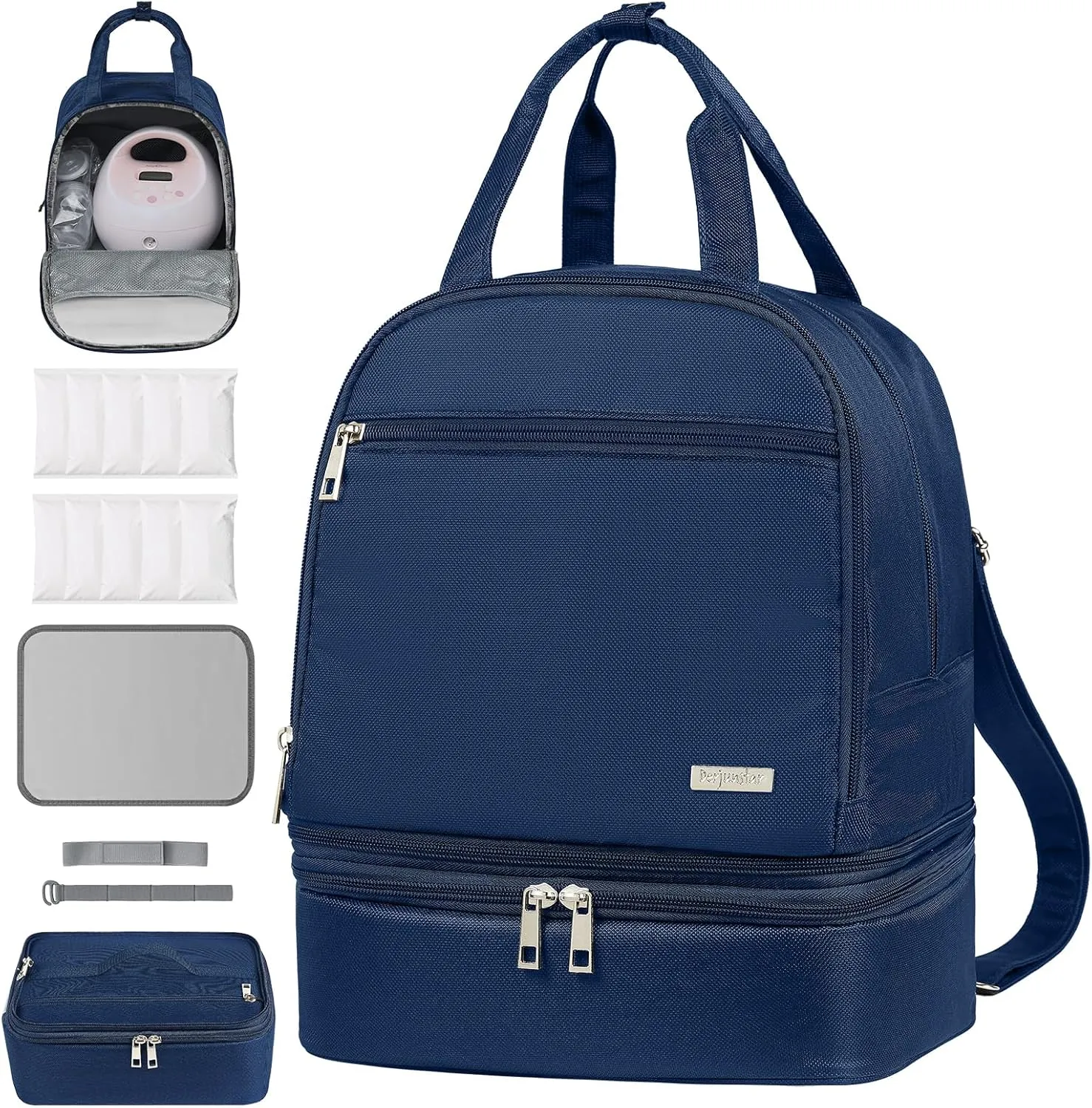 DERJUNSTAR Breast Pump Backpack for Working Moms – Spectra Compatible Pump Bag, Waterproof & Spacious with Pockets for Breast Pump, Bottles, and Nursing Essentials – Ideal for Spectra S1/S2, Blue
