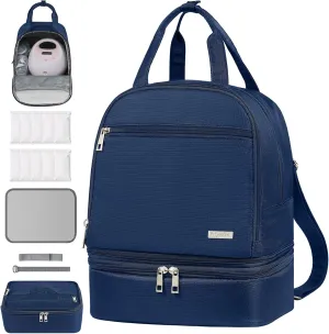 DERJUNSTAR Breast Pump Backpack for Working Moms – Spectra Compatible Pump Bag, Waterproof & Spacious with Pockets for Breast Pump, Bottles, and Nursing Essentials – Ideal for Spectra S1/S2, Blue