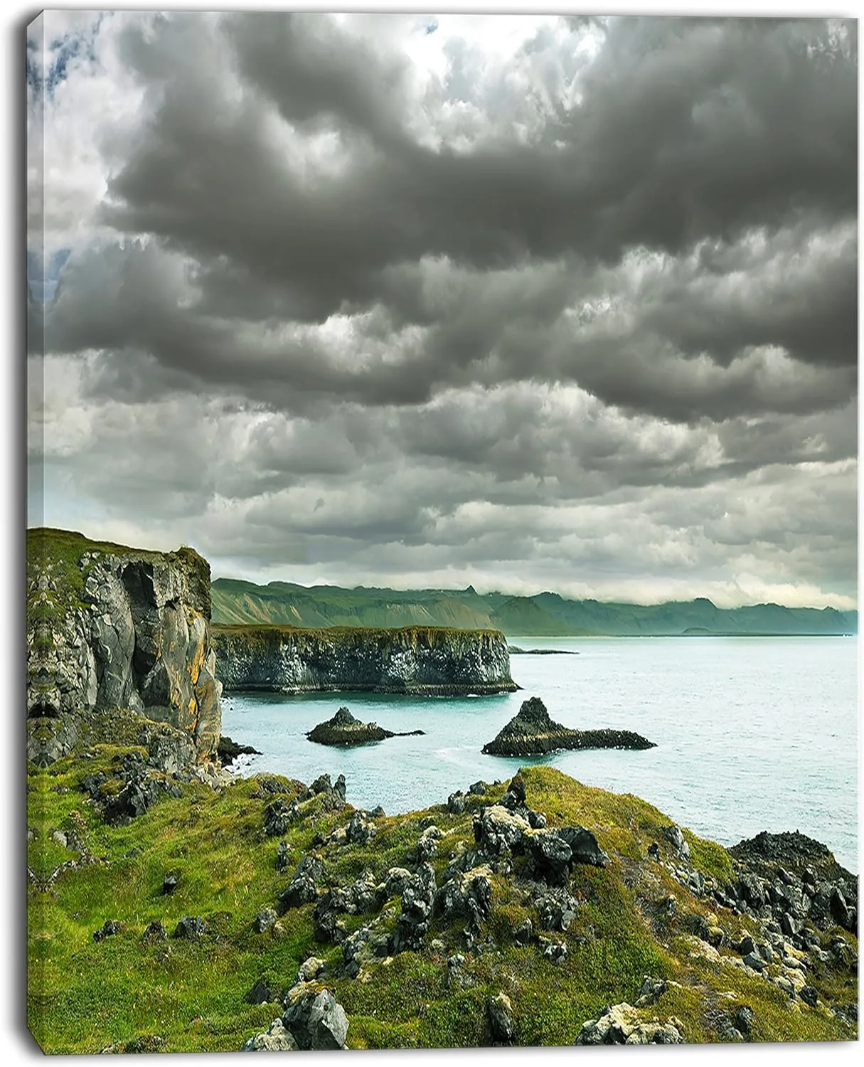 Design Art Icelandic Coast Under Dark Clouds Large Seashore Canvas Print