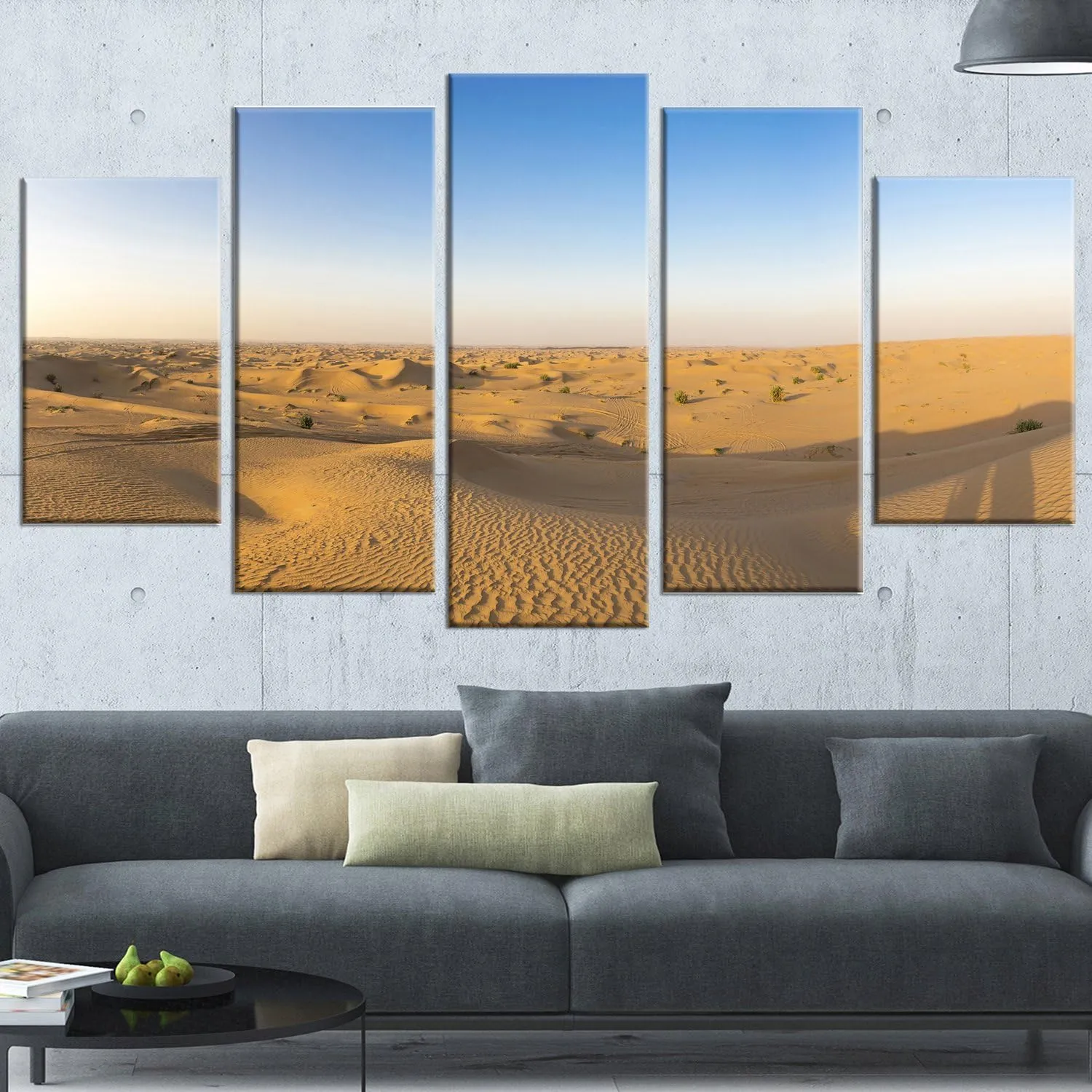 Design Art Sand Dunes Desert in Dubai-Landscape Artwork Canvas-60x32 5 Piece, 60x32-5 Panels Diamond Shape, Red