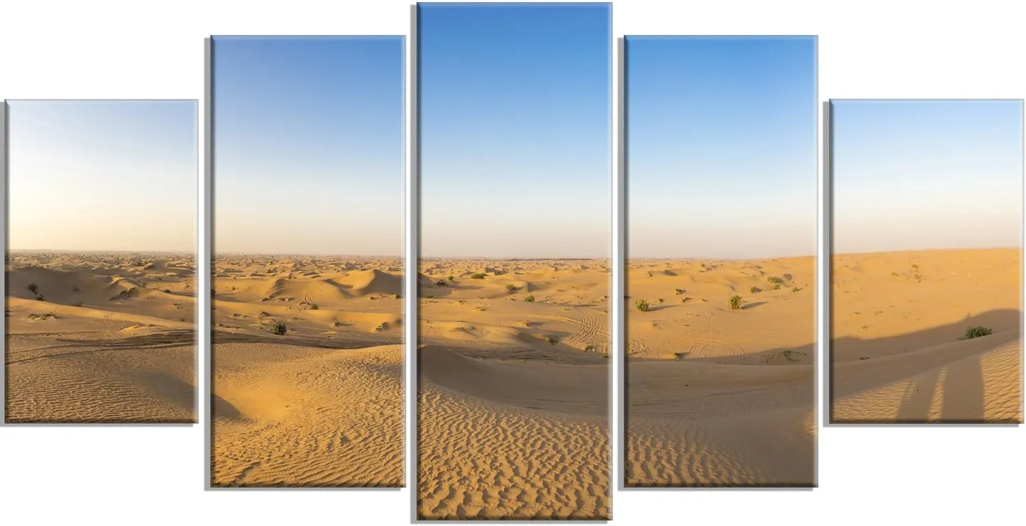Design Art Sand Dunes Desert in Dubai-Landscape Artwork Canvas-60x32 5 Piece, 60x32-5 Panels Diamond Shape, Red