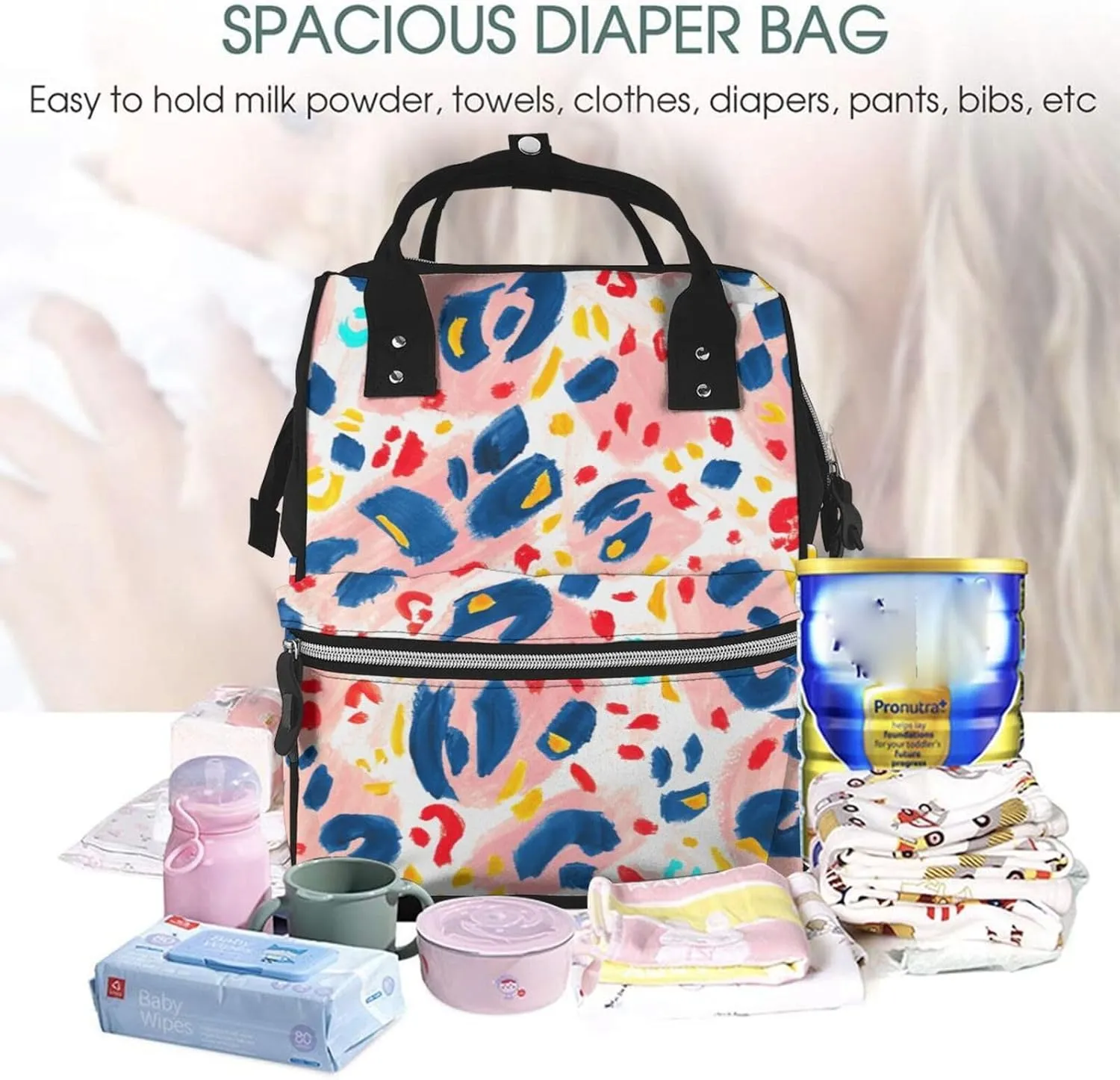 Diaper Bag Backpack For Women, Hand Painted Abstract Leopard Print Waterproof Multifunction Travel Pack Maternity Baby Changing Bags, Nappy Baby Bags With Multi-Function For Baby
