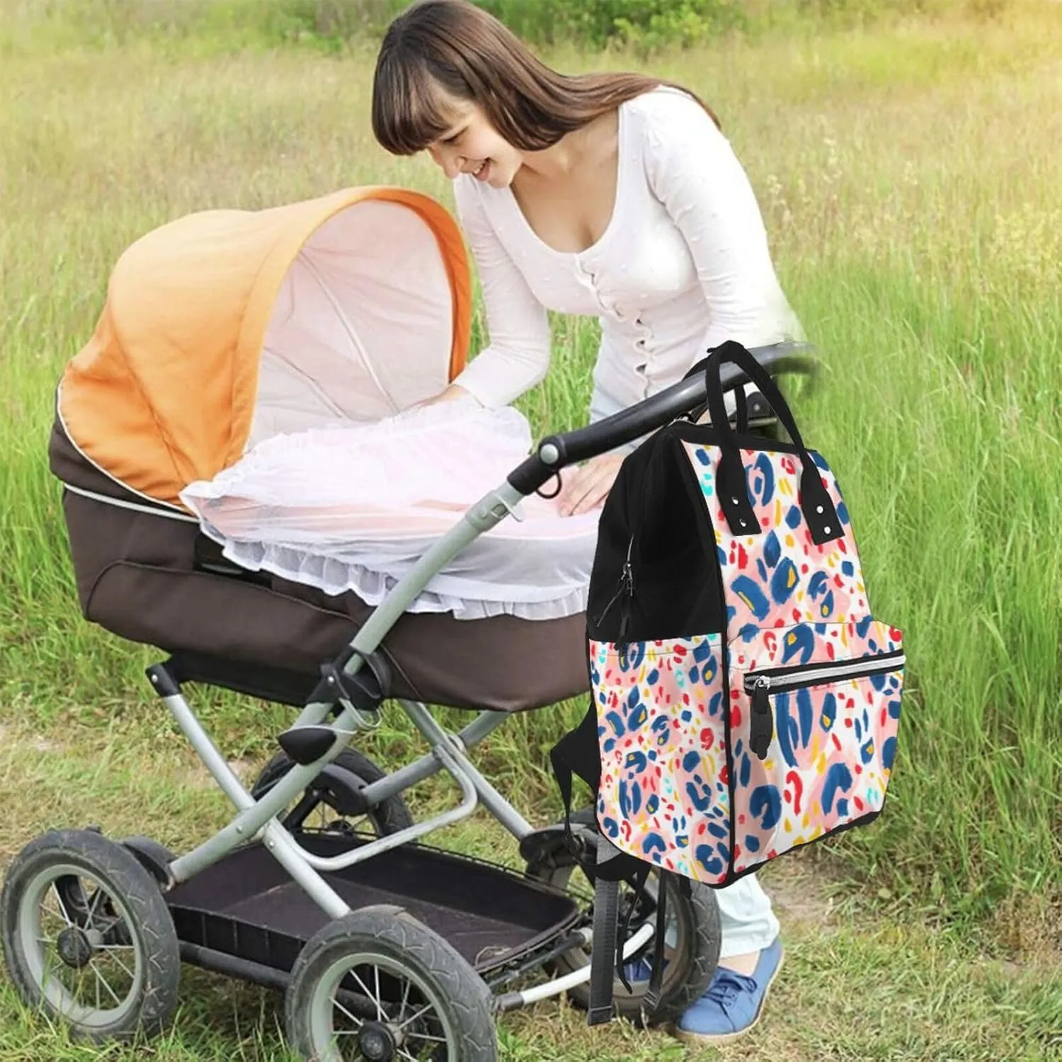 Diaper Bag Backpack For Women, Hand Painted Abstract Leopard Print Waterproof Multifunction Travel Pack Maternity Baby Changing Bags, Nappy Baby Bags With Multi-Function For Baby