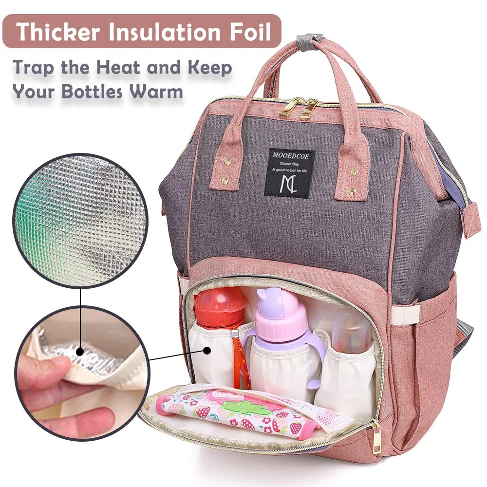 Diaper Bag Backpack, Multifunction Waterproof Travel Back Pack Maternity Baby Nappy Changing Bags Pink 25L