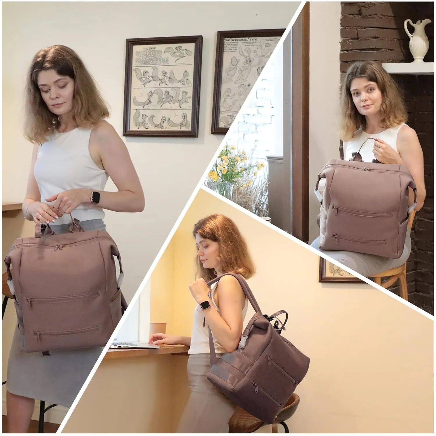 Diaper Bag Backpack,Large Neoprene Baby Bag for Boys Girls with 15 Diaper Bag Organizer,2 Insulated Pockets,Changing Pad,Stroller Straps,Mauve