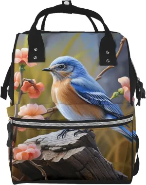 Diaper Bag Nappy Backpack Baby Bag Opossum and Roses Mummy Backpack Multifunction Changing Bags for Travel, Eastern Bluebird, One Size