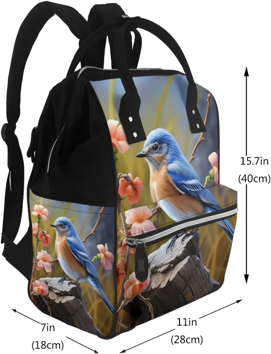 Diaper Bag Nappy Backpack Baby Bag Opossum and Roses Mummy Backpack Multifunction Changing Bags for Travel, Eastern Bluebird, One Size