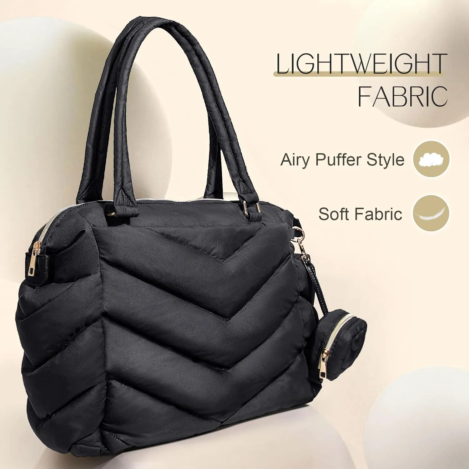 Diaper Bag Tote, Diaper Bag Backpack,Puffer Tote Bag with Pacifier Case, Lightweight Mommy for Hospital, Puffy with 10 Pockets, Convertible Baby for Travel, Black