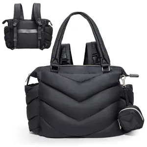 Diaper Bag Tote, Diaper Bag Backpack,Puffer Tote Bag with Pacifier Case, Lightweight Mommy for Hospital, Puffy with 10 Pockets, Convertible Baby for Travel, Black