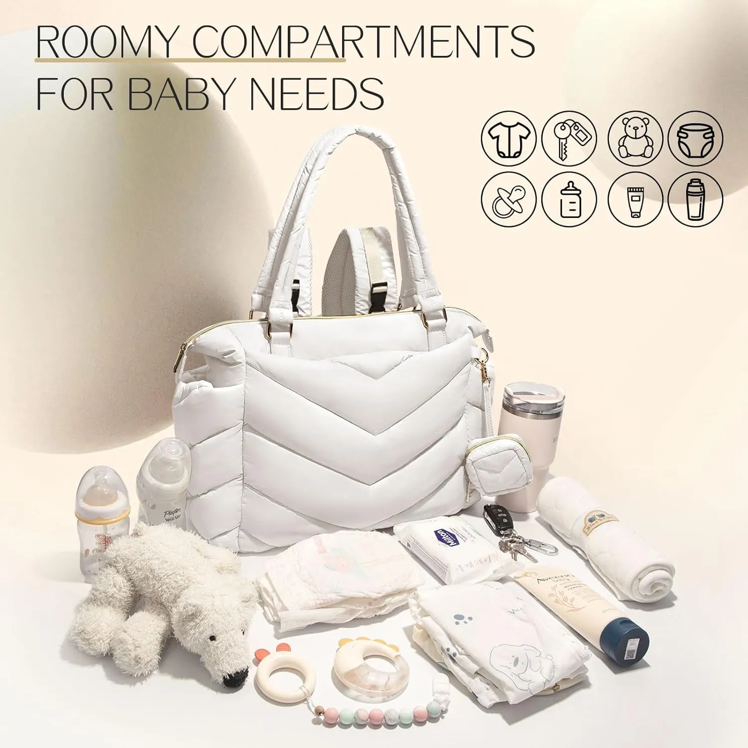 Diaper Bag Tote with Pacifier Case, Lightweight Travel Diaper Bag Backpack with 10 Pockets, Convertible Baby Bag for Mom Dad,Beige