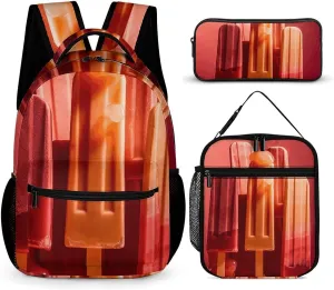 Different Flavors of Popsicles 3 Pcs Backpack Set Travel Bag Laptop Backpack with Lunch Bag Pencil Bag Casual Daypack