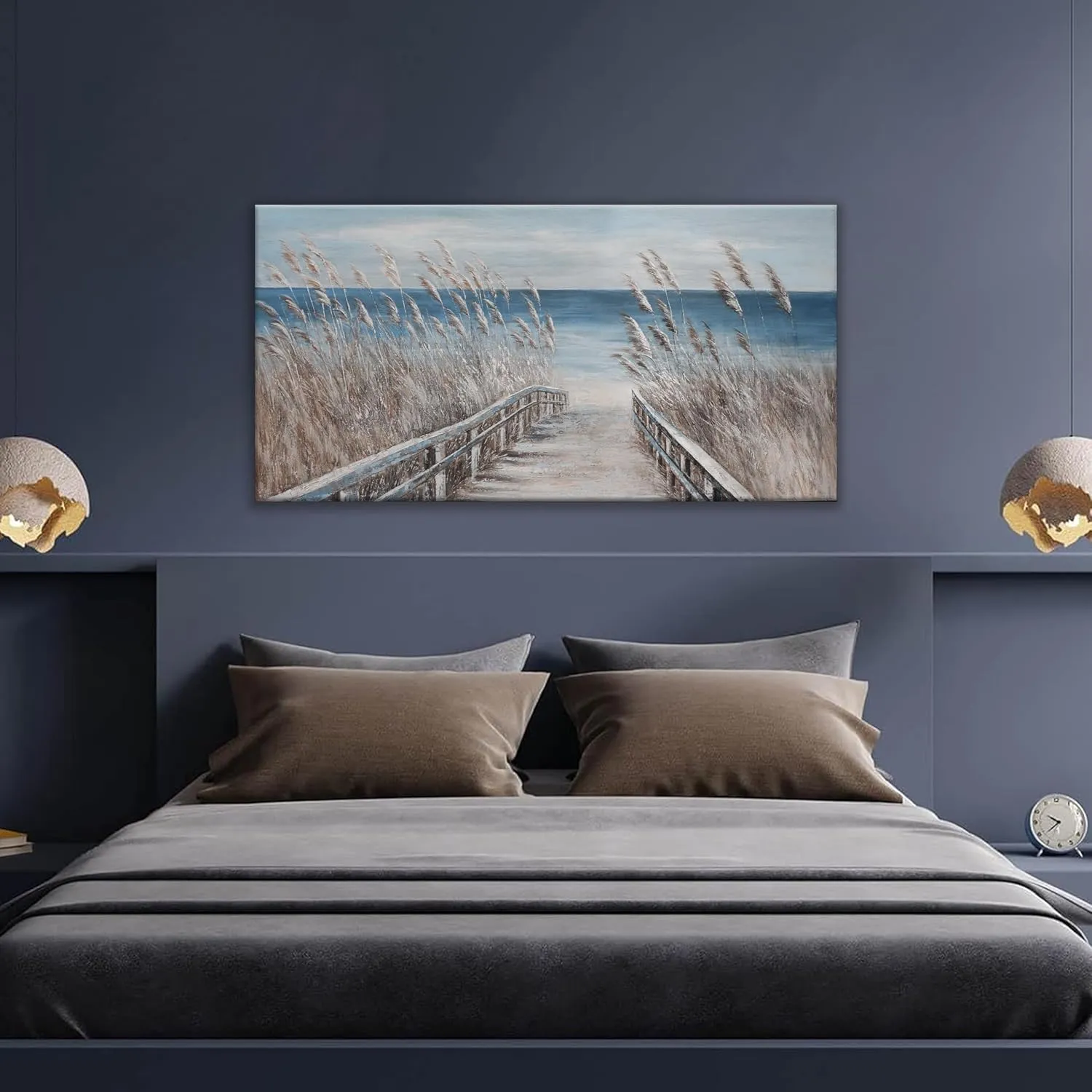 Dimpaga Canvas Wall Art Decor Blue Modern Wall Art Decorations Beach Coastal Wall Art Prints Wall Pictures for Living Room Artwork for Walls Home Office Wall Decor 20"X40"