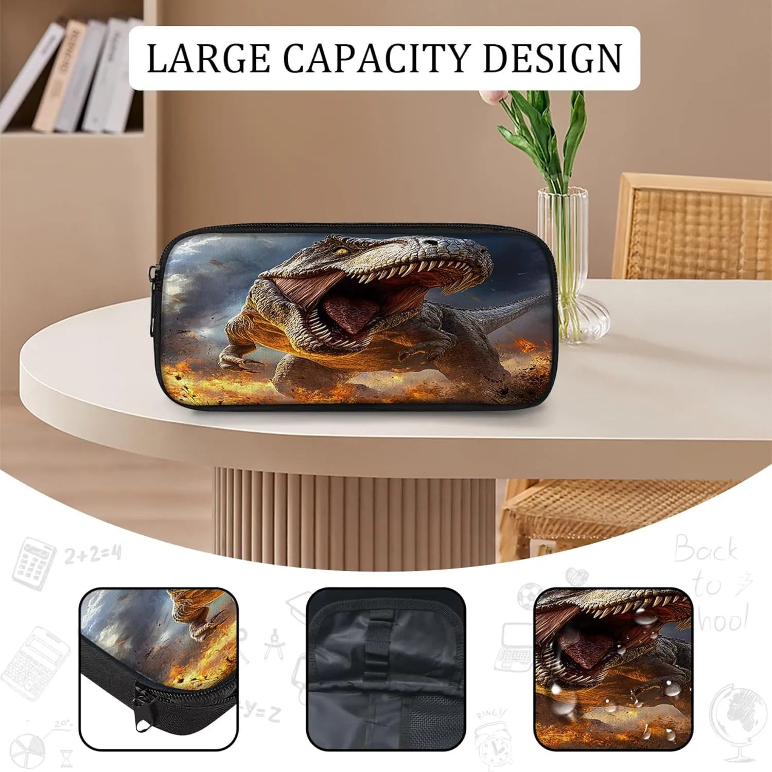 Dinosaur Backpack 3 PCS Set for Boys Girls, T-Rex School Bag with Lunch Box Pencil Case, Cool Dino Lightweight Bookbag, Perfect for Elementary Middle School Students