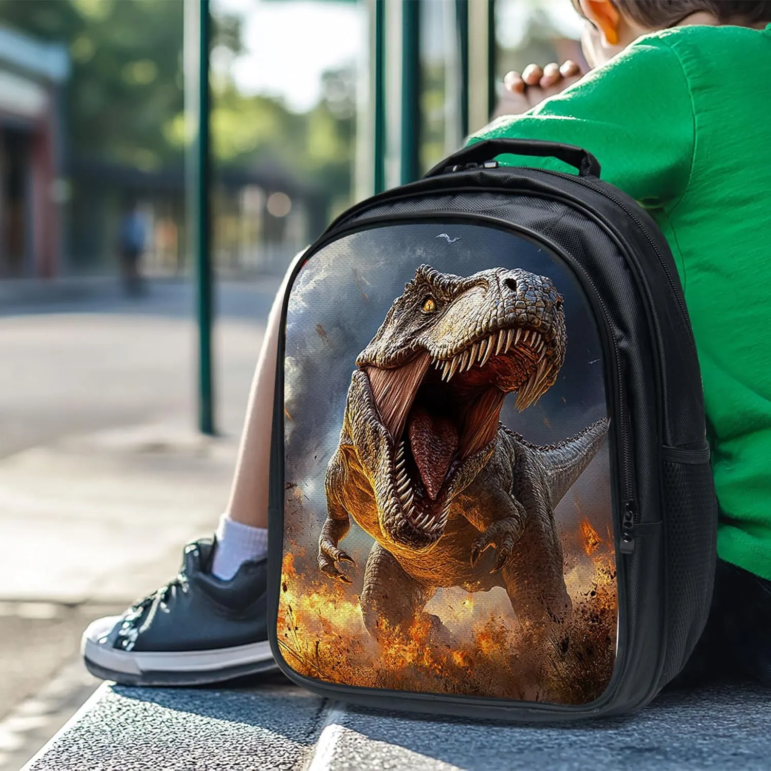 Dinosaur Backpack 3 PCS Set for Boys Girls, T-Rex School Bag with Lunch Box Pencil Case, Cool Dino Lightweight Bookbag, Perfect for Elementary Middle School Students