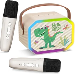 Dinosaur Karaoke Machine Toys for Kids, Easter Birthday Gifts for 3 4 5 6 7 8 9 10 Year Old Boy, Mini Portable Speaker with 2 Wireless Microphones Toy for Ages 8-13, Gift for Boys Girls Toddler