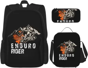 Dirt Bike Motocross Flying Jump Enduro Rider Multifunctional Pocket Backpack Crossbody Lunch Bag Pencil Case 3Pcs Set Large Capacity Backpack