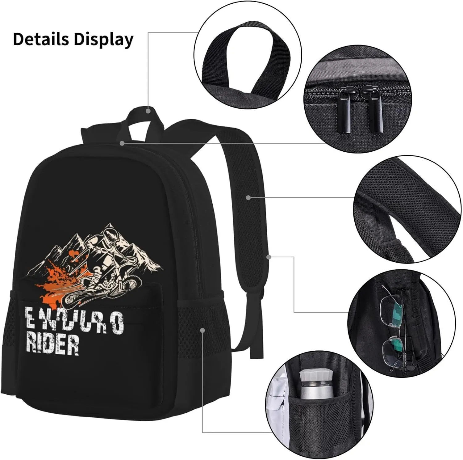 Dirt Bike Motocross Flying Jump Enduro Rider Multifunctional Pocket Backpack Crossbody Lunch Bag Pencil Case 3Pcs Set Large Capacity Backpack