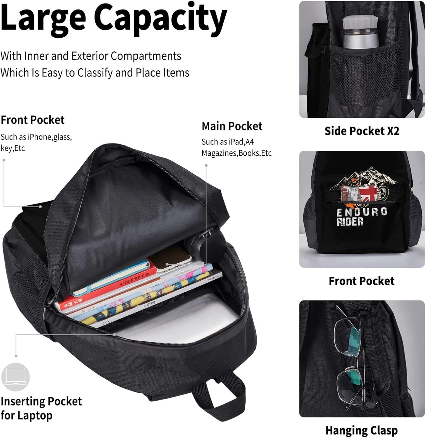Dirt Bike Motocross Flying Jump Enduro Rider Multifunctional Pocket Backpack Crossbody Lunch Bag Pencil Case 3Pcs Set Large Capacity Backpack