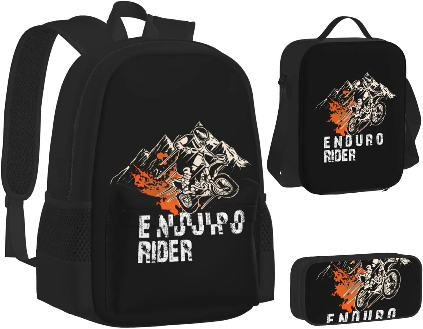 Dirt Bike Motocross Flying Jump Enduro Rider Multifunctional Pocket Backpack Crossbody Lunch Bag Pencil Case 3Pcs Set Large Capacity Backpack