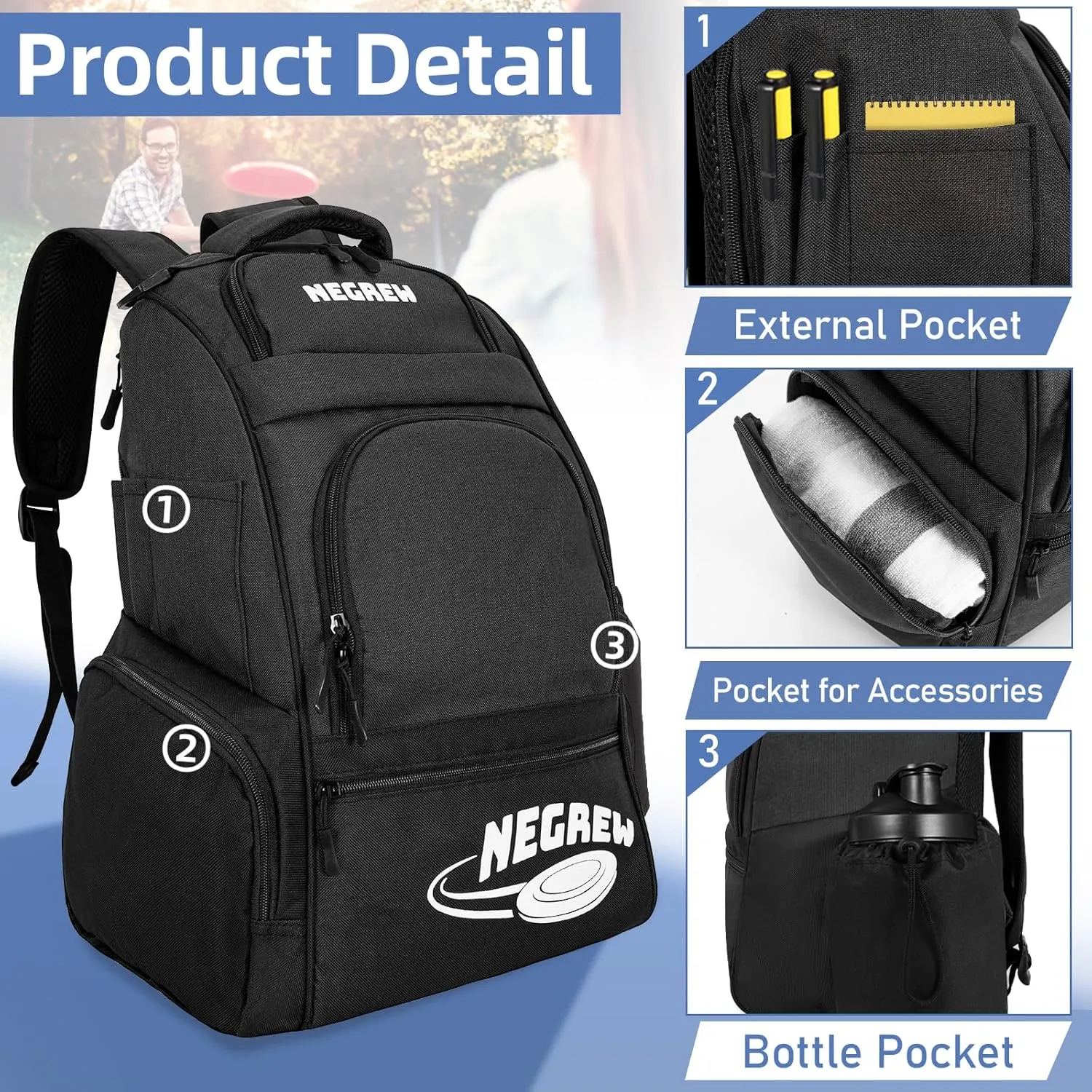 Disc Golf Bag,Durable Disc Golf Backpack Holds 25  Discs,Lightweight Frisbee Golf Bag with Mutiple Pockets,Disc Golf Accessories(Disc Not Included)