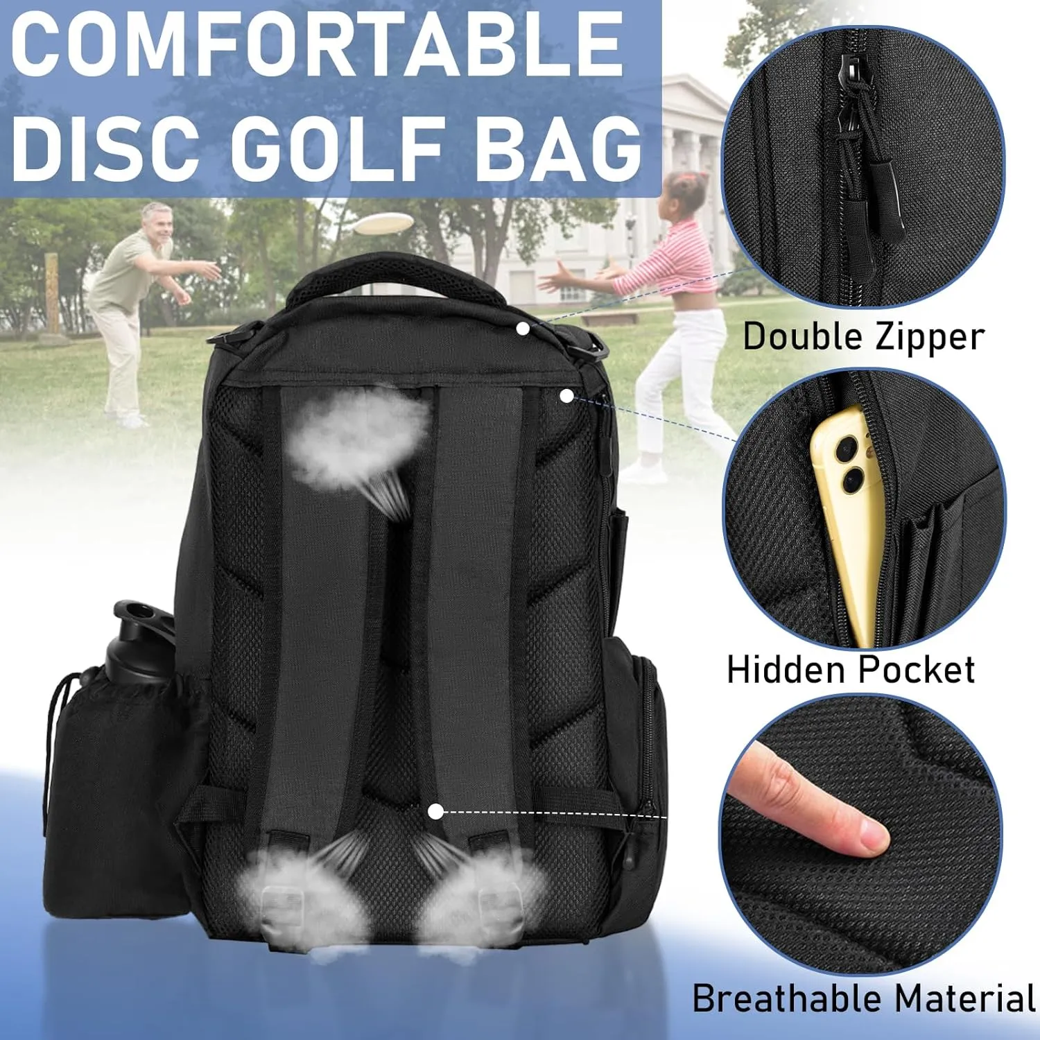 Disc Golf Bag,Durable Disc Golf Backpack Holds 25  Discs,Lightweight Frisbee Golf Bag with Mutiple Pockets,Disc Golf Accessories(Disc Not Included)