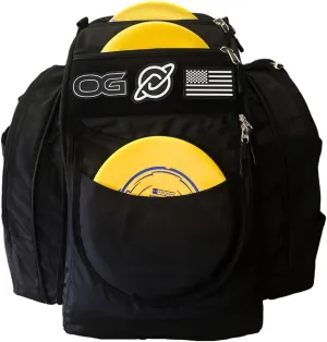 Discology Disc Golf OG Black V3 Disc Golf Bag | 26  Disc Capacity | Premium Disc Golf Backpack Bag | Durable Design | 2 Large Side Compartments | Three Patches Included