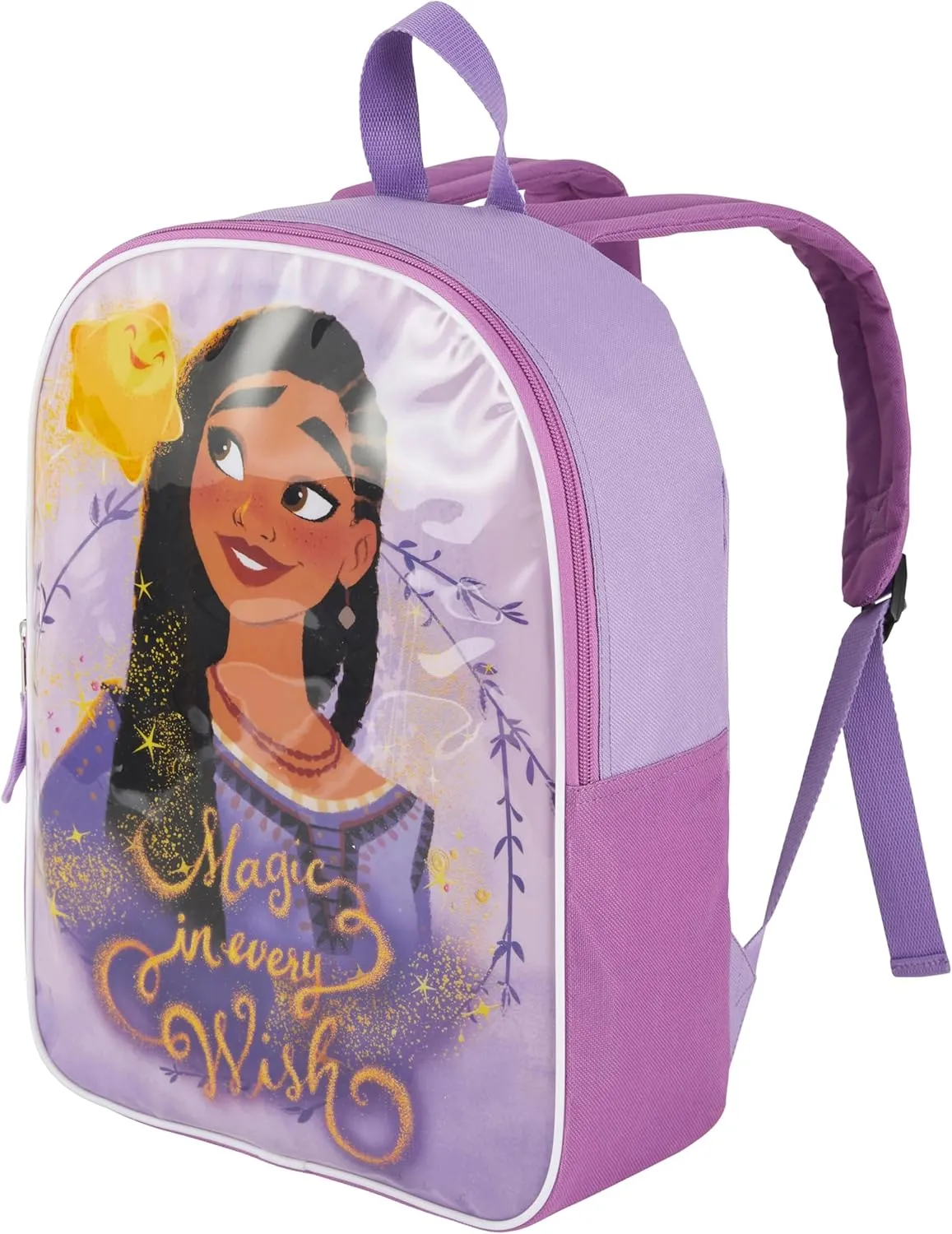 Disney Wish Backpack for Kids 15” | Cute Wish Bookbag for Girls | Padded Straps & Large Zip Compartment Wish Back to School Supplies