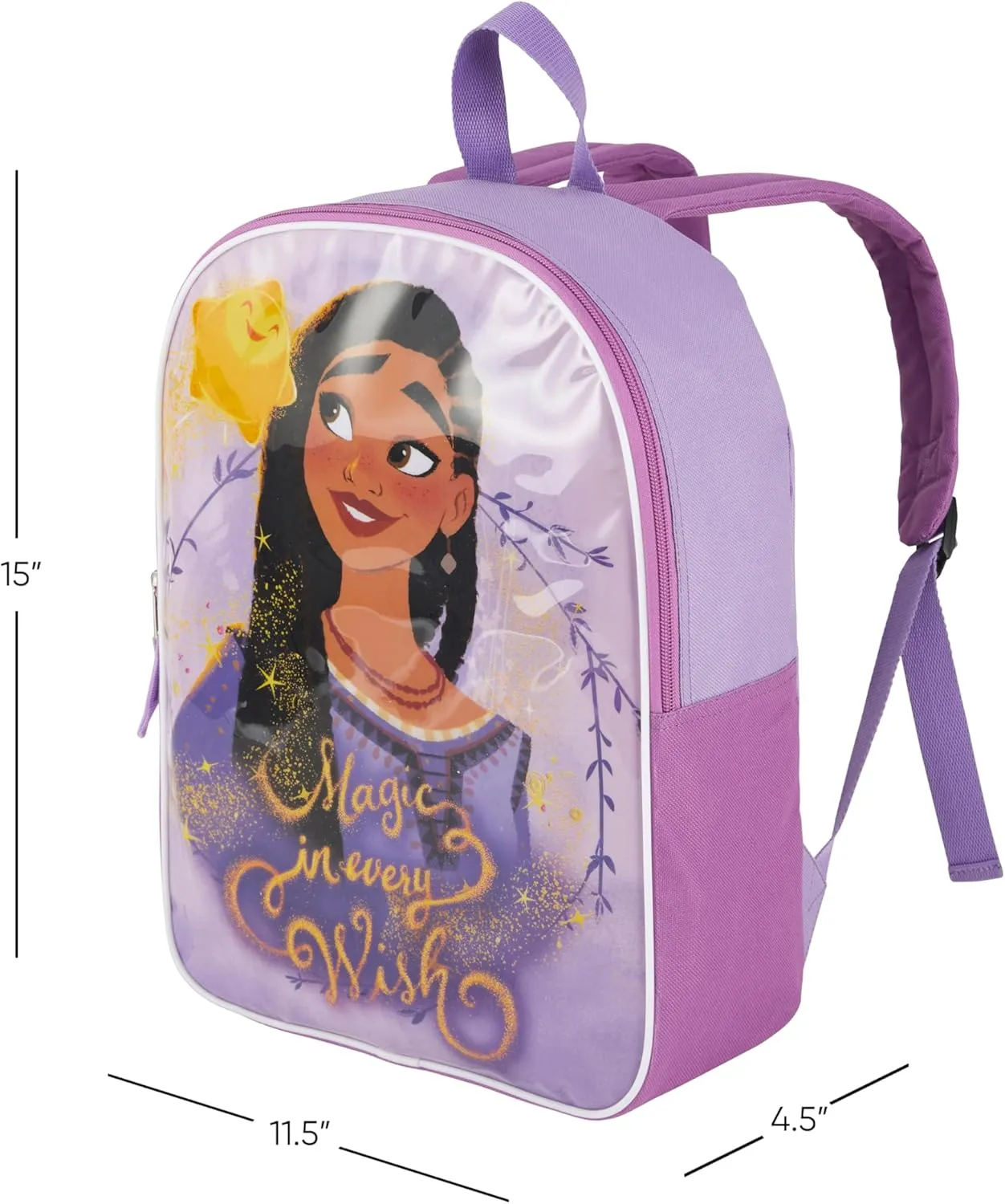 Disney Wish Backpack for Kids 15” | Cute Wish Bookbag for Girls | Padded Straps & Large Zip Compartment Wish Back to School Supplies