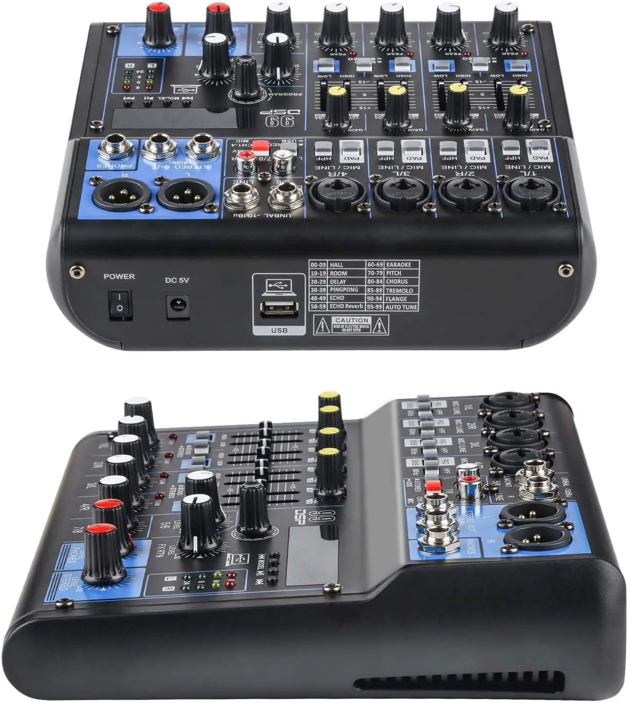 Dj Mixers 8 Channel Audio Mixer Sound Board with Bluetooth, Usb Audio Interface with Sound Card Recording and 48V Phantom Power Sounds Mixer Board with 99 DSP FX Reverb Delay Effect for Streaming