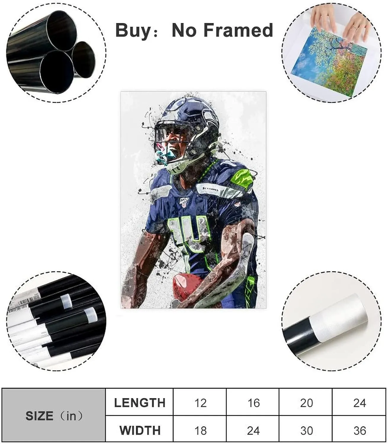 DK Metcalf Poster Canvas Poster Bedroom Decor Sports Landscape Office Room Decor Gift Unframe: 16x24inch(40x60cm)