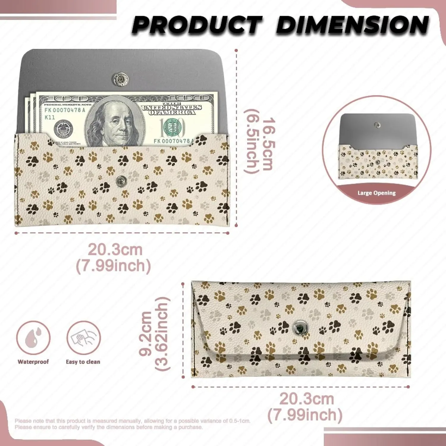 Dog Paw Print Waterproof PU Leather Slim Wallet Long Clutch Bifold Purse Bag for Women Men Slim PU Leather Wallet Long Clutch Wallet Purse Trendy Handbag