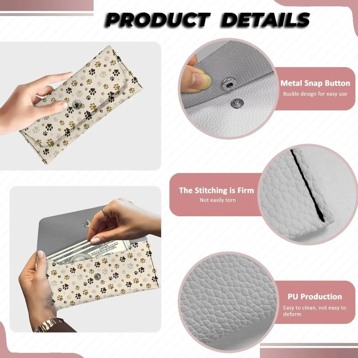 Dog Paw Print Waterproof PU Leather Slim Wallet Long Clutch Bifold Purse Bag for Women Men Slim PU Leather Wallet Long Clutch Wallet Purse Trendy Handbag