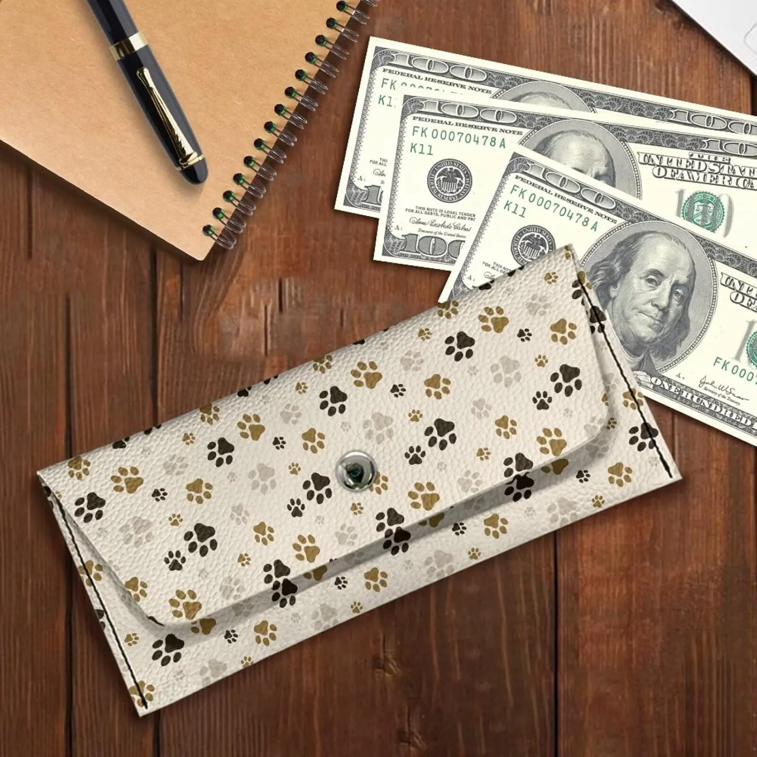 Dog Paw Print Waterproof PU Leather Slim Wallet Long Clutch Bifold Purse Bag for Women Men Slim PU Leather Wallet Long Clutch Wallet Purse Trendy Handbag