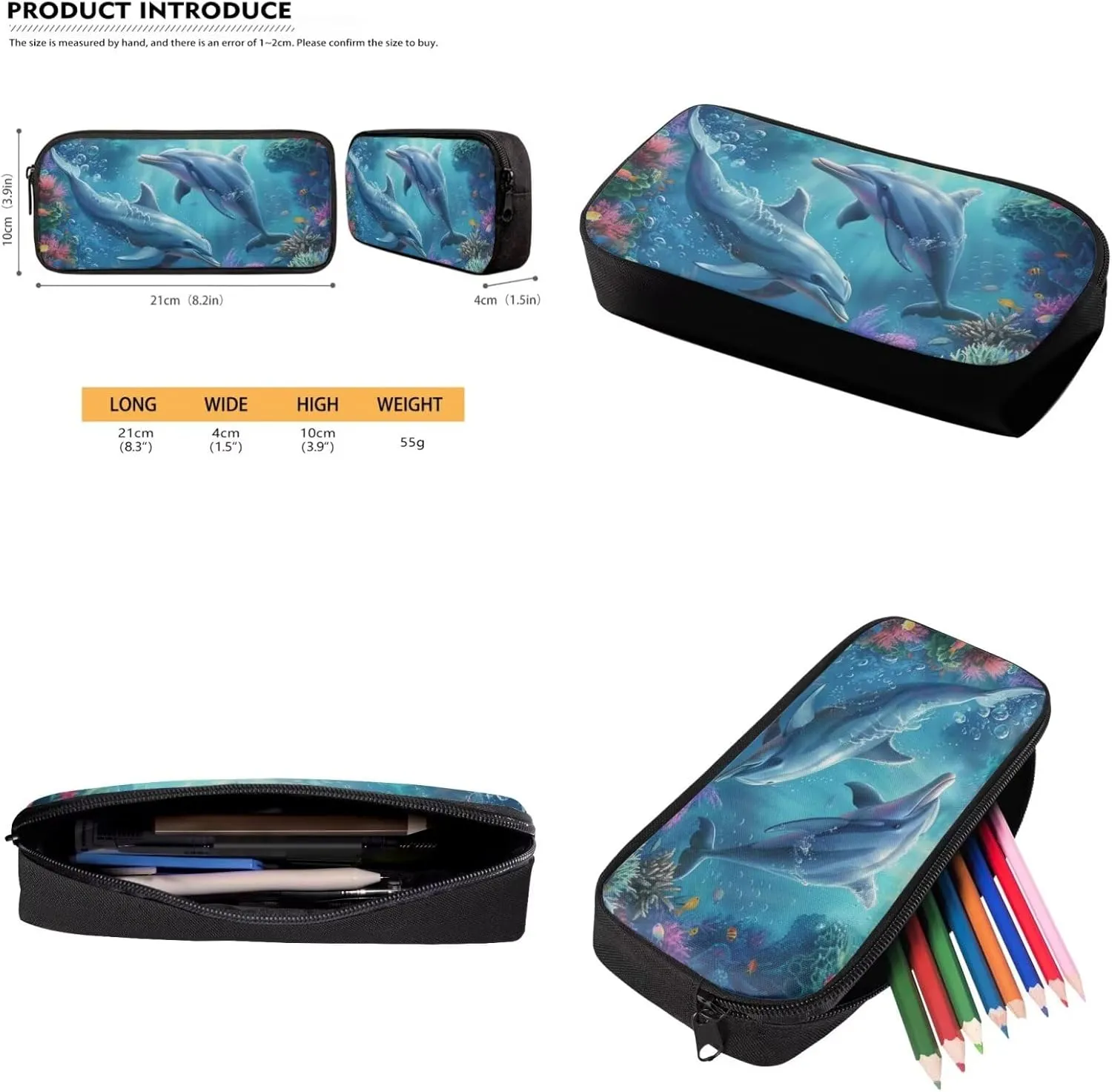 Dolphin Bookbag and Lunch Box Set 4 PCS Elementary School Bag for Boys 8-12 Lightweight Large Capacity Cute Backpack Set with Shoulder Strap