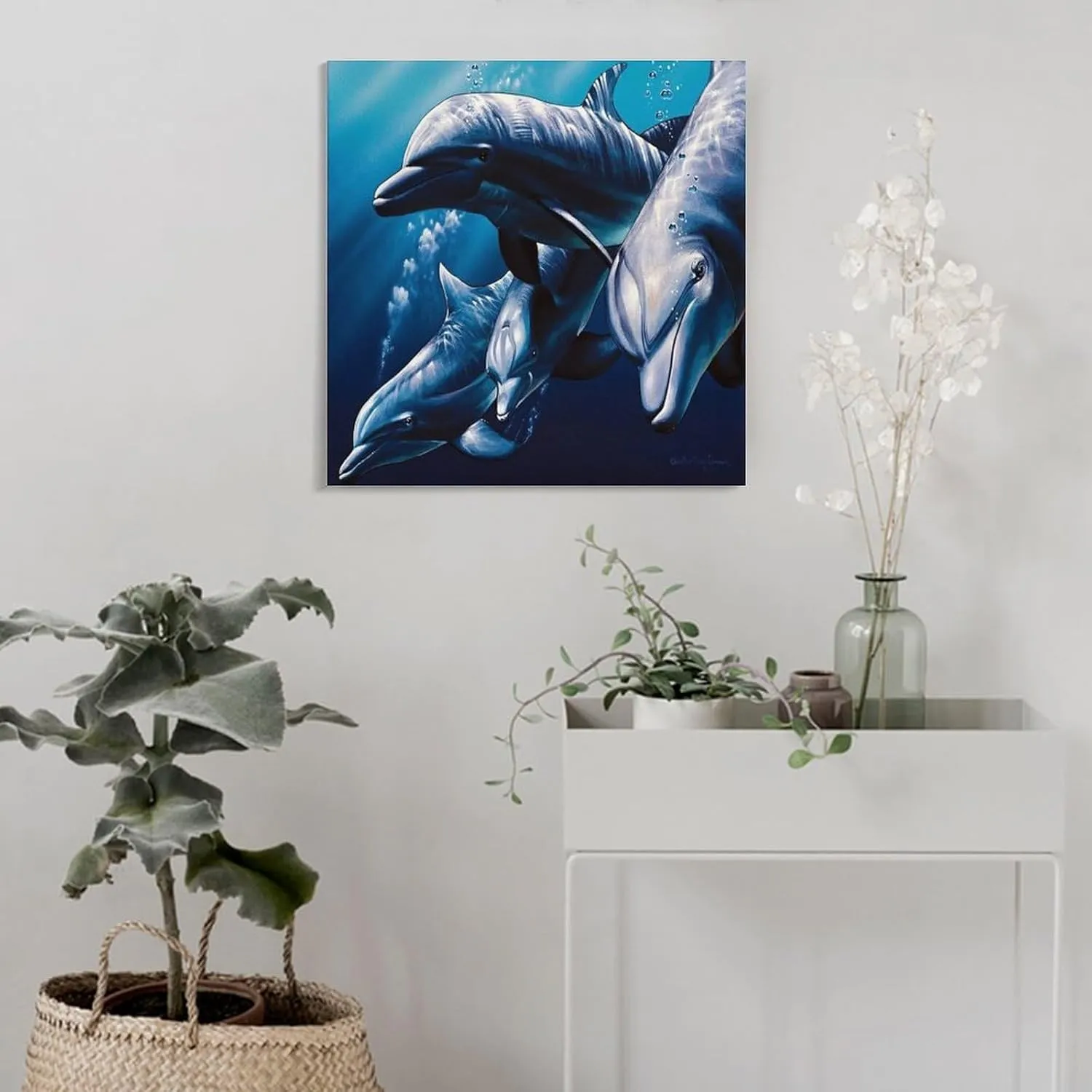 Dolphins Game - Christian Ries Lassen Wall Art Poster Artworks Canvas Poster Room Aesthetic Wall Art Prints Home Modern Decor Gifts Framed-unframed 16x16inch(40x40cm)