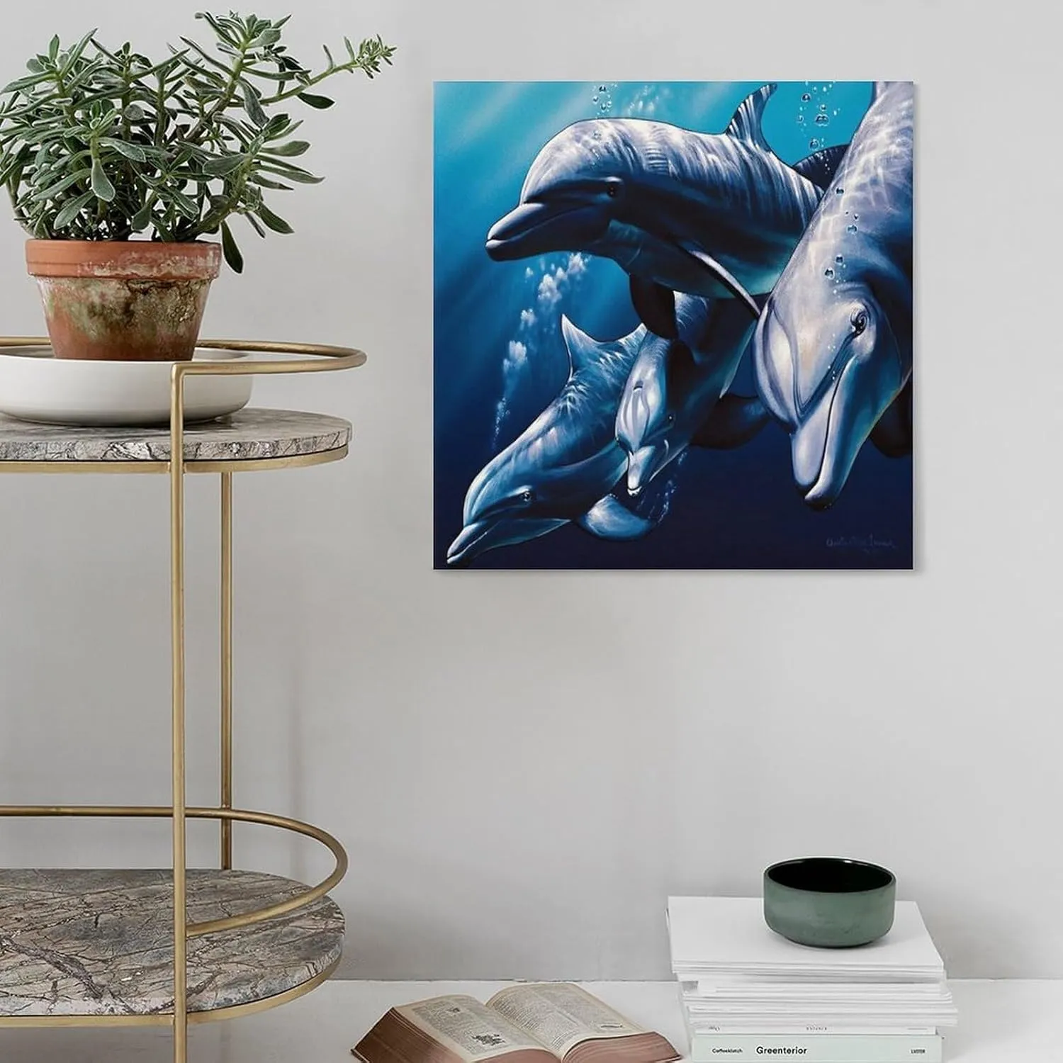 Dolphins Game - Christian Ries Lassen Wall Art Poster Artworks Canvas Poster Room Aesthetic Wall Art Prints Home Modern Decor Gifts Framed-unframed 16x16inch(40x40cm)