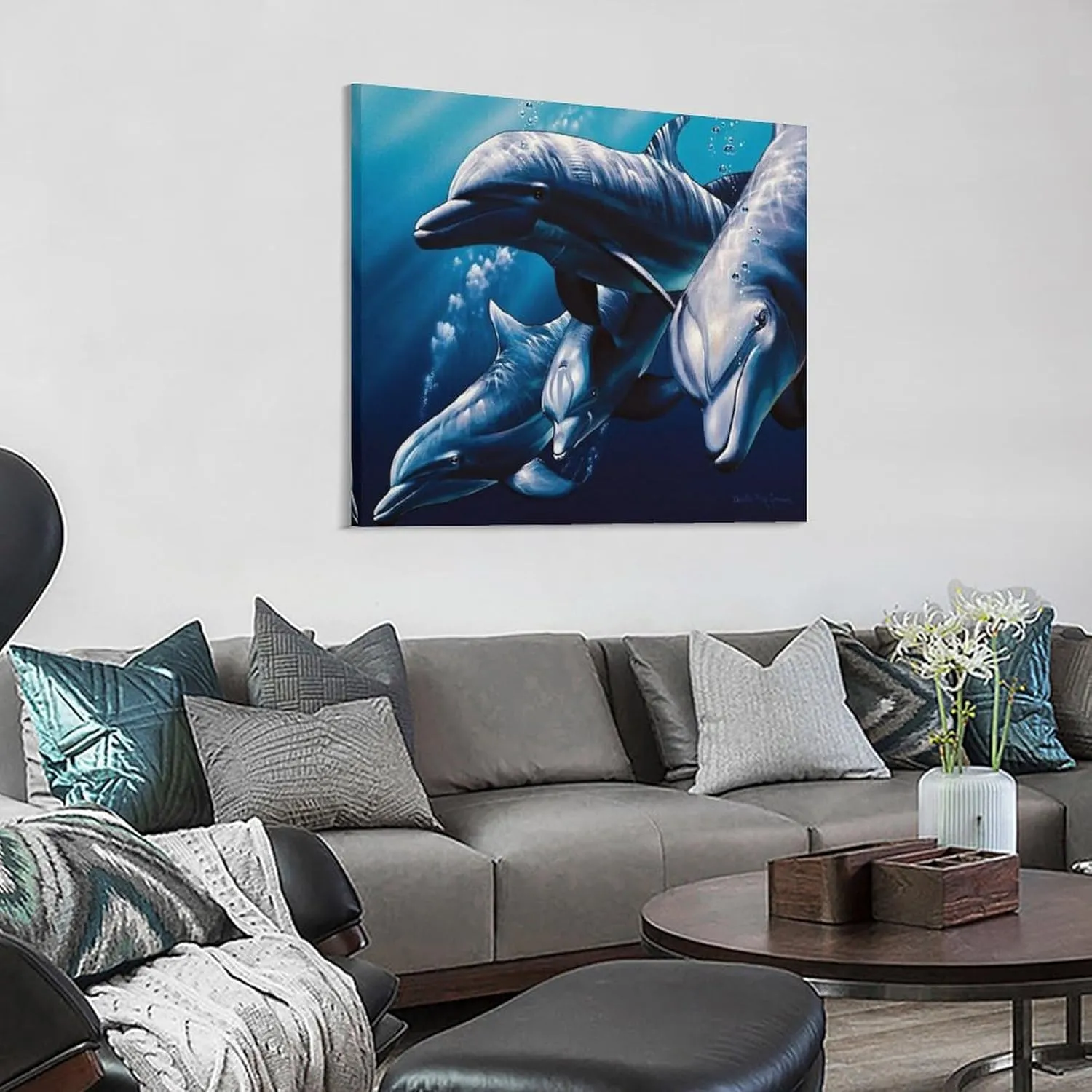 Dolphins Game - Christian Ries Lassen Wall Art Poster Artworks Canvas Poster Room Aesthetic Wall Art Prints Home Modern Decor Gifts Framed-unframed 16x16inch(40x40cm)