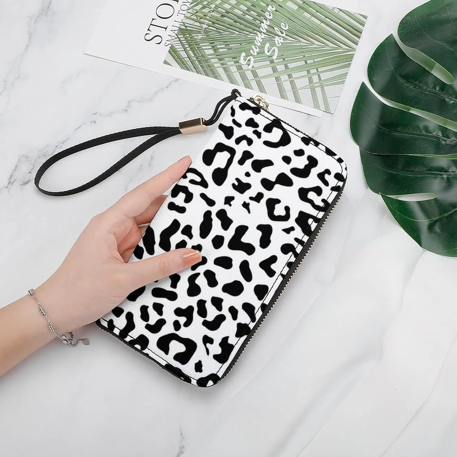 Donnapink Long Clutch Wallet, Long Handbag with Wristlet Strap, PU Leather Zip Purse