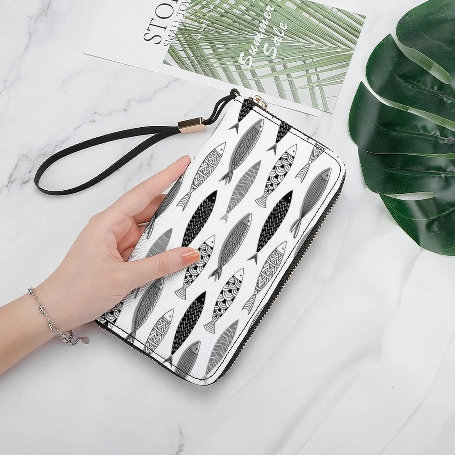 Donnapink Long Clutch Wallet, Long Handbag with Wristlet Strap, PU Leather Zip Purse