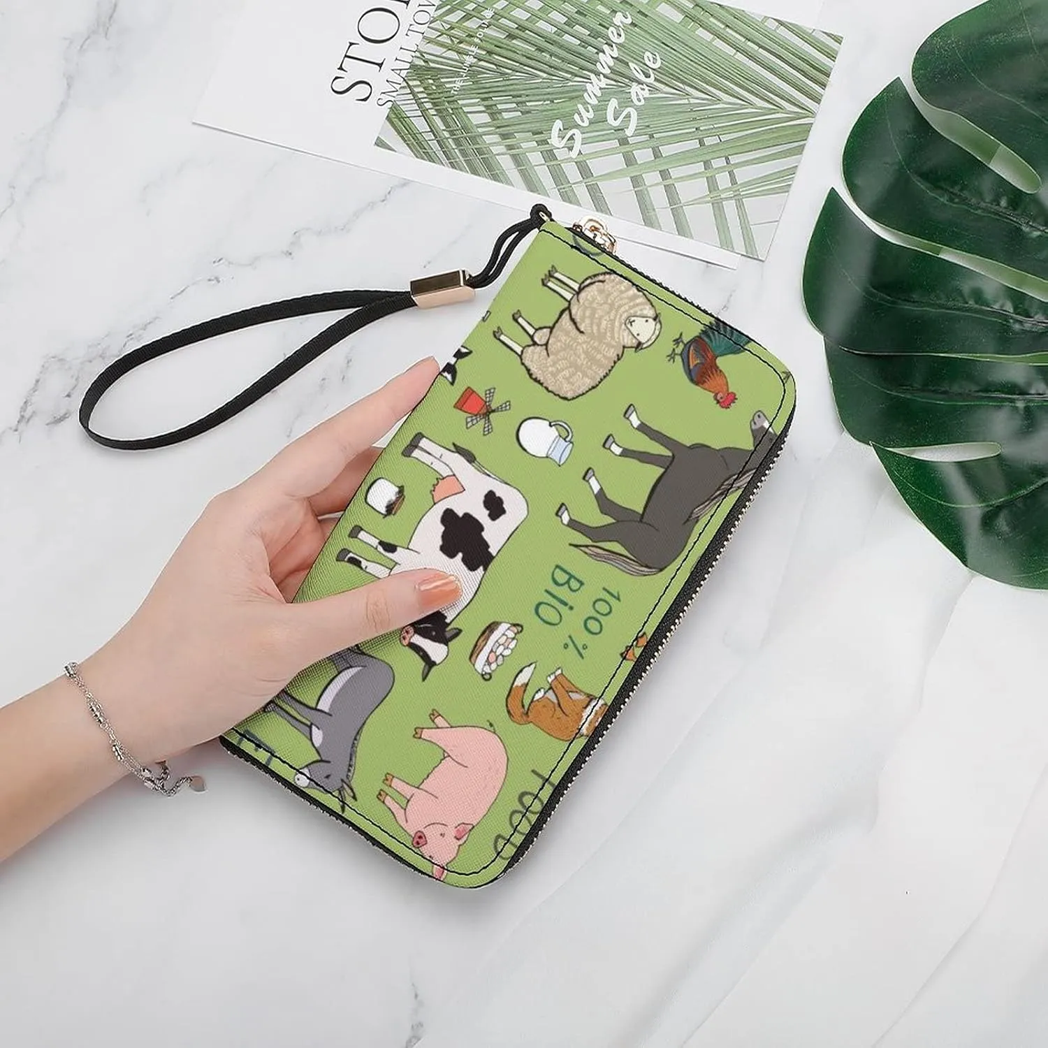 Donnapink Long Clutch Wallet, Long Handbag with Wristlet Strap, PU Leather Zip Purse