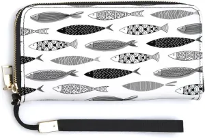 Donnapink Long Clutch Wallet, Long Handbag with Wristlet Strap, PU Leather Zip Purse