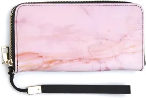 Donnapink Long Clutch Wallet, Long Handbag with Wristlet Strap, PU Leather Zip Purse
