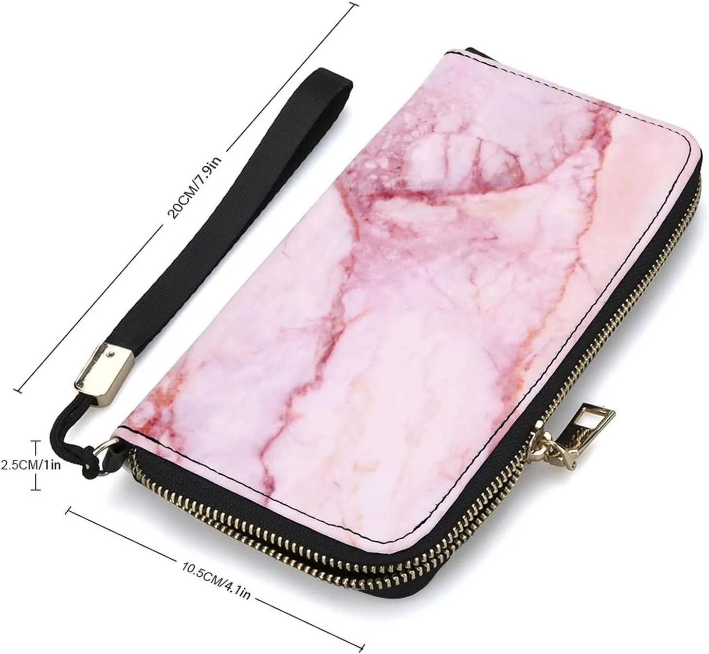 Donnapink Long Clutch Wallet, Long Handbag with Wristlet Strap, PU Leather Zip Purse