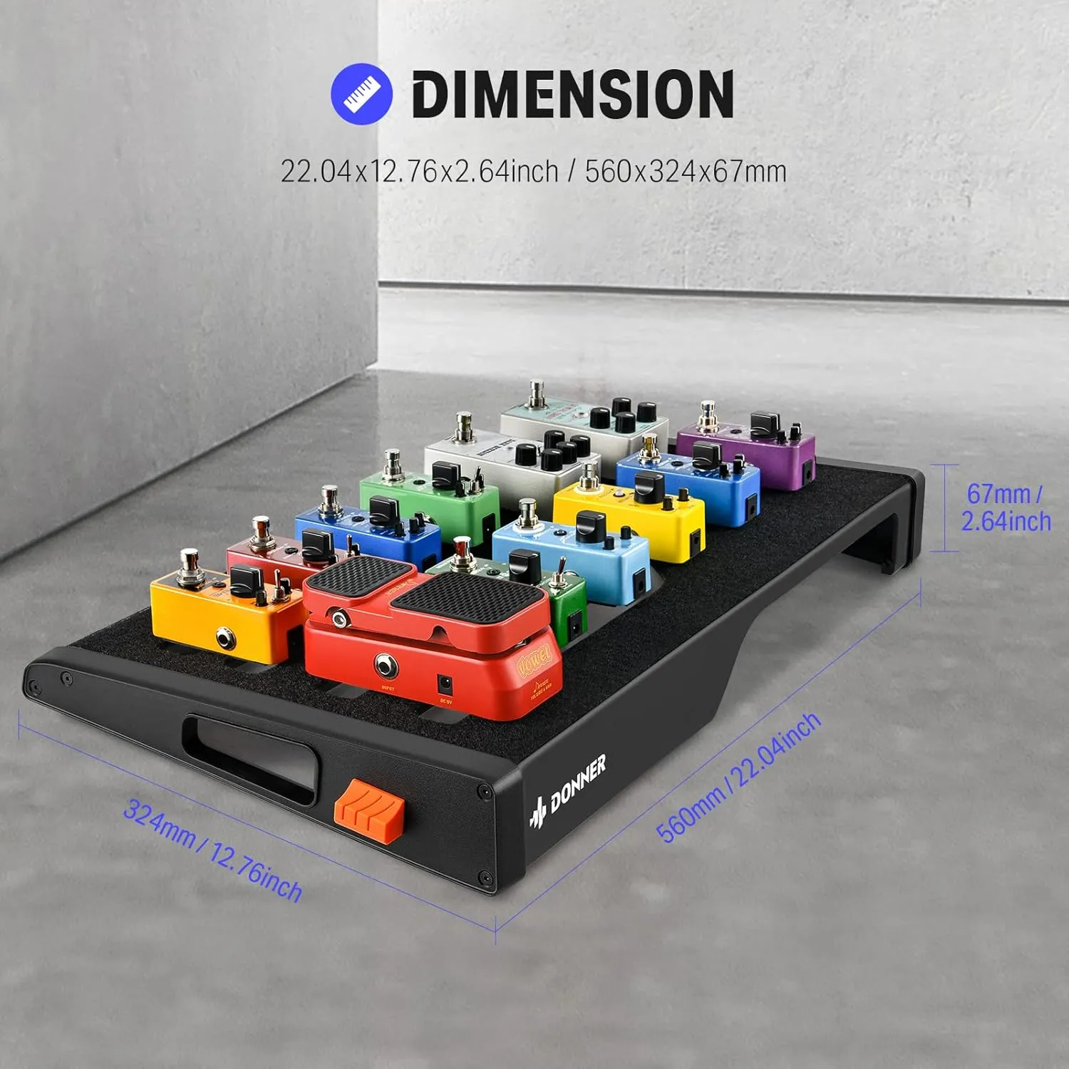 Donner Guitar Effects Pedal Board, DB-S300 Extra Large Power Supply Pedalboard Set with Convertible Bag Backpack, 60" Adhesive Backed Hook-and-Loop and Power Supply Mounting Device,22.04" x 12.76"
