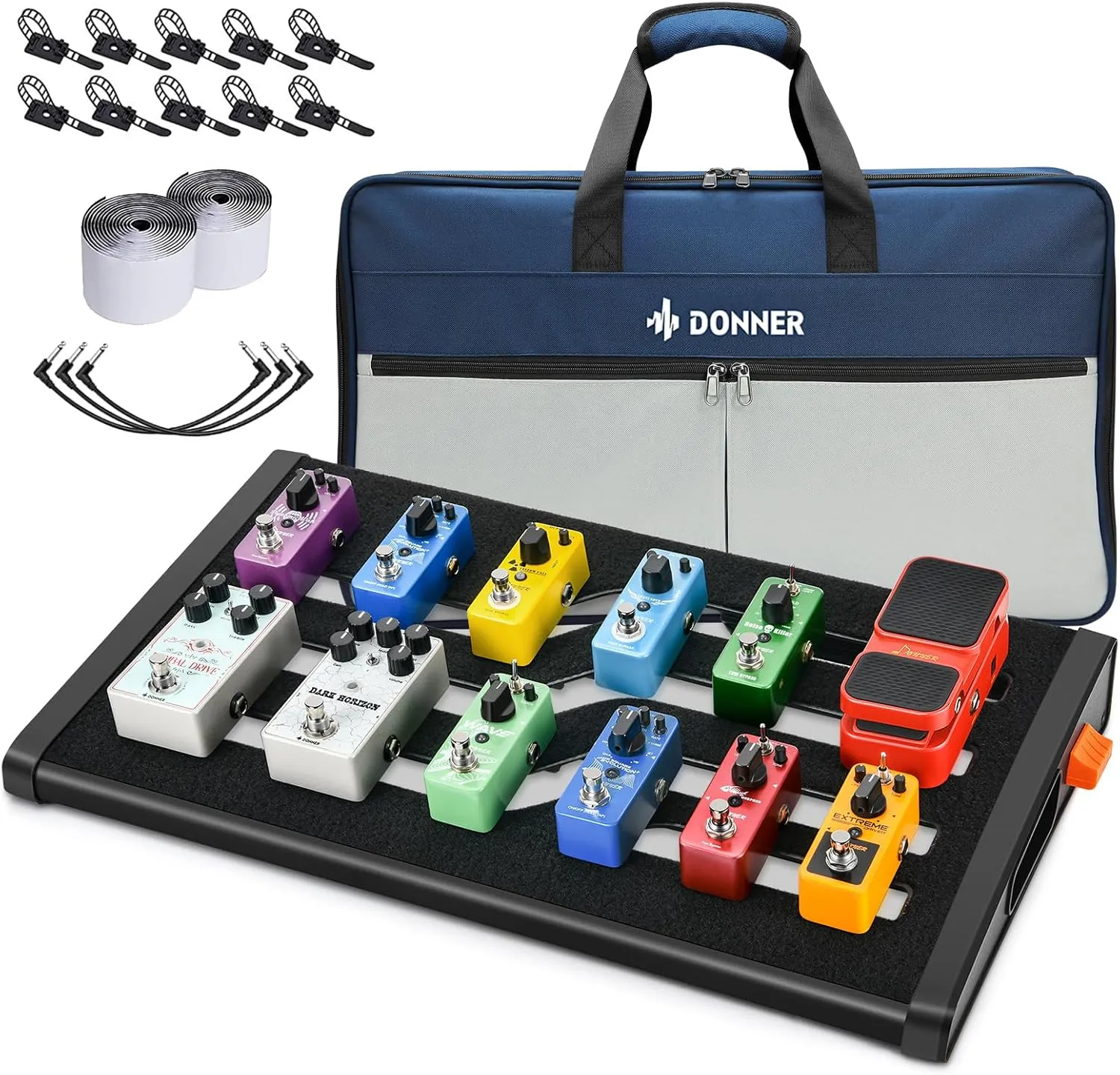 Donner Guitar Effects Pedal Board, DB-S300 Extra Large Power Supply Pedalboard Set with Convertible Bag Backpack, 60" Adhesive Backed Hook-and-Loop and Power Supply Mounting Device,22.04" x 12.76"