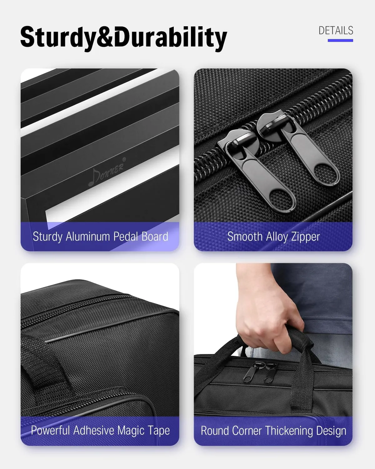 Donner Guitar Pedal Board Case DB-3 Aluminium Pedalboard 20'' x 11.4'' x 4'’ with Bag